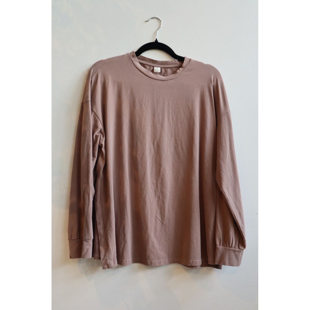 H&M Divided Mens Long Sleeve Oversized Crewneck T-Shirt Mauve Brown Large